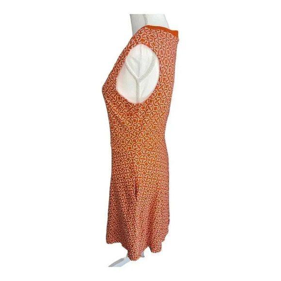 New York & Company Women’s Small Orange & White Retro Geometric Fit & Flare Dres - Picture 2 of 4